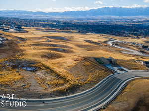 Aerial view featuring a mountain view