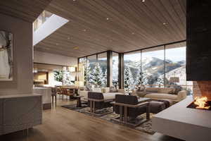 Common area with a mountain view