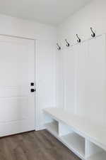 Mudroom featuring dark hardwood / wood-style flooring