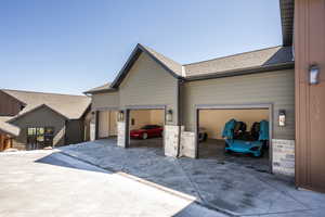 Exterior space with a garage