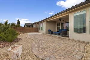 View of patio / terrace featuring outdoor lounge area and ceiling fan