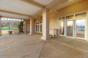 View of patio with ceiling fan