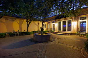 View of courtyard at dusk