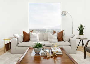 Living room with hardwood / wood-style floors and a healthy amount of sunlight