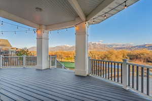 Wooden terrace with a mountain view