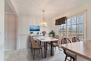 Dining area featuring a notable chandelier