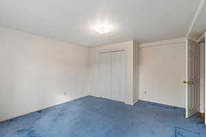 Unfurnished bedroom featuring carpet flooring and a textured ceiling