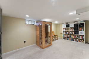 Basement featuring carpet floors