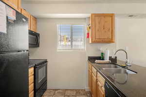 Kitchen featuring sink and black appliances