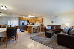 View of tiled living room