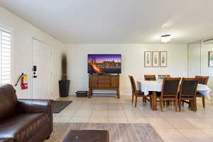 View of tiled dining room