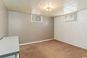 Basement featuring carpet flooring