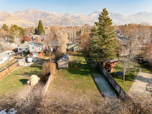 Drone / aerial view with a mountain view