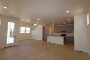 Photo of dining area that is separated from the open kitchen/family room area