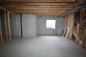 Unfinished basement with 9 foot ceilings