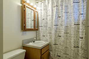 Bathroom with vanity and toilet