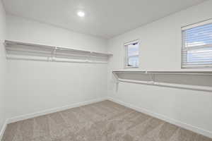 Walk in closet with carpet flooring