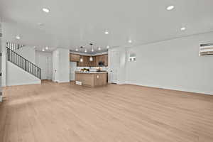 Unfurnished living room featuring light hardwood / wood-style floors