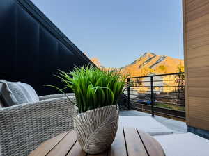 Balcony with a mountain view