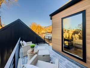 Balcony with a mountain view