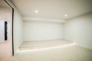 Interior space with light carpet