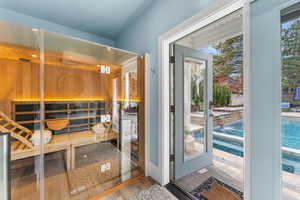 Doorway featuring hardwood / wood-style floors