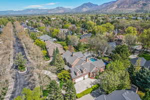 Aerial view featuring a mountain view