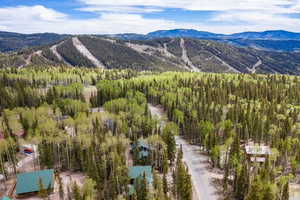 Aerial view featuring a mountain view