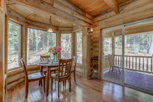 Sunroom / solarium featuring plenty of natural light and wood ceiling