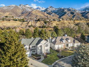 Drone from above with Golf Course and Mountain view