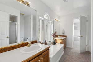 Double sink full jack and jill bathroom adjacent to the guest rooms