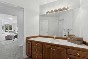 Full Bathroom with tile patterned floors, vanity, and toilet