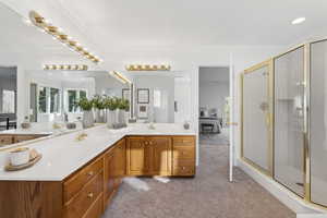 Freshly painted and carpeted master bathroom with bathtub and extraordinary views