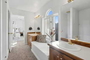 Double sink full jack and jill bathroom adjacent to the guest rooms