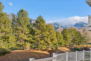 View of mountain and golf course from deck