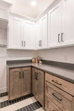 Kitchen featuring white cabinetry