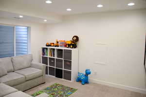 Playroom with light carpet