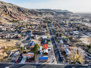 Drone / aerial view featuring a mountain view