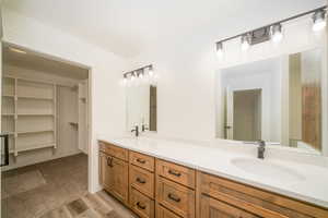 Bathroom with wood-type flooring and vanity