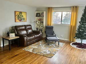 Living room with wood-type flooring