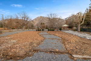 View of yard with a mountain view