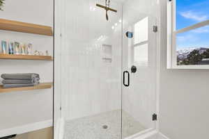 View of the Main bathroom's oversized shower with European glass