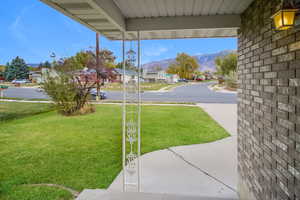 View of yard with a mountain view