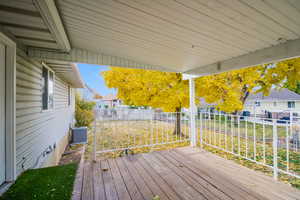 Wooden deck with central air condition unit