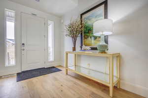 Foyer with hardwood / wood-style flooring and a wealth of natural light