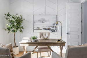 Home office featuring wood-type flooring