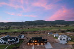 Aerial view at dusk with a mountain view