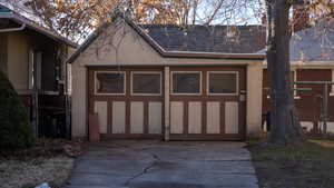 Exterior space with a garage