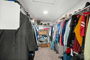 Walk in closet with carpet