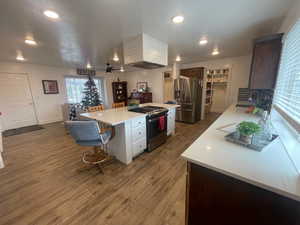 Kitchen with sink, a center island, stainless steel appliances, LVP flooring, and white cabinets